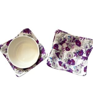 Hand Crafted  Purple Floral Microwave Bowl Cozies Reusable Cotton  Bowl Holders